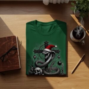 Festive Snake with Skull Gothic Christmas Snake Artistic T-Shirt - 9