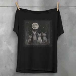 four charming foxes moon mystery animals t-shirt design, variation 1