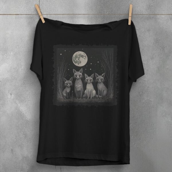 four charming foxes moon mystery animals t-shirt design, variation 1