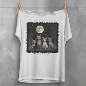 four charming foxes moon mystery animals t-shirt design, variation 2