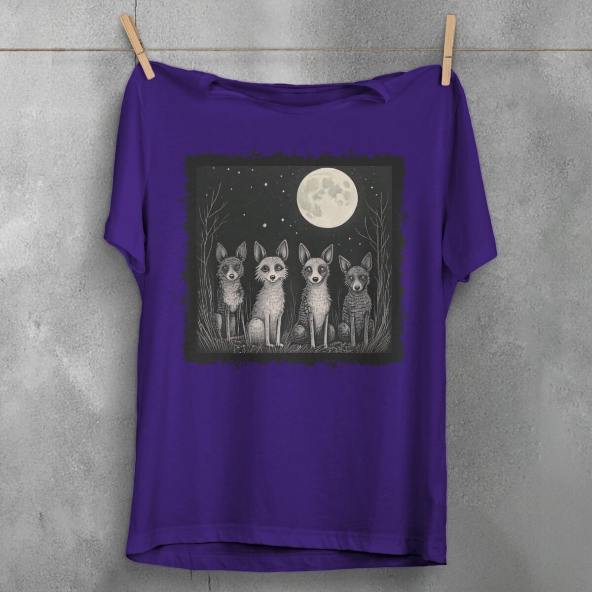 four charming foxes moon mystery animals t-shirt design, variation 5