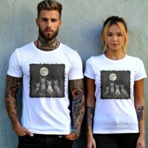 four charming foxes moon mystery animals t-shirt design, variation 9