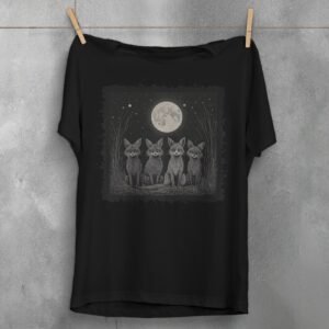 four foxes moonlight starry night animal t-shirt design, variation 1