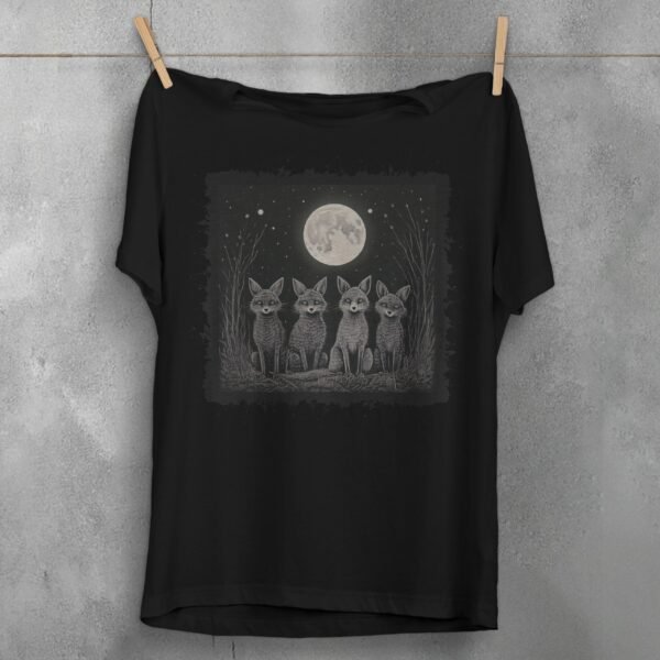 four foxes moonlight starry night animal t-shirt design, variation 1