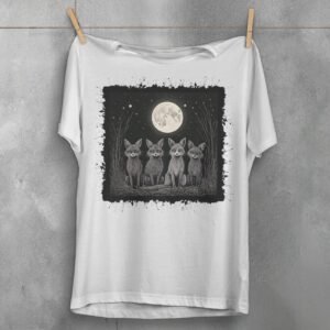 four foxes moonlight starry night animal t-shirt design, variation 2