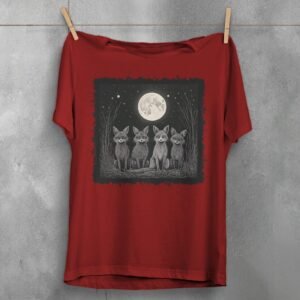 four foxes moonlight starry night animal t-shirt design, variation 4