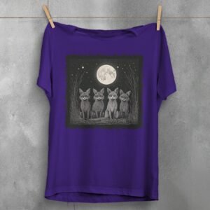 four foxes moonlight starry night animal t-shirt design, variation 5