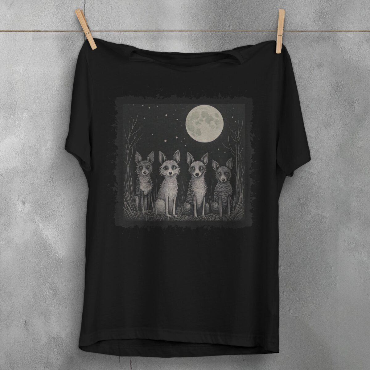 four nocturnal dogs moon night animal t-shirt design, variation 1