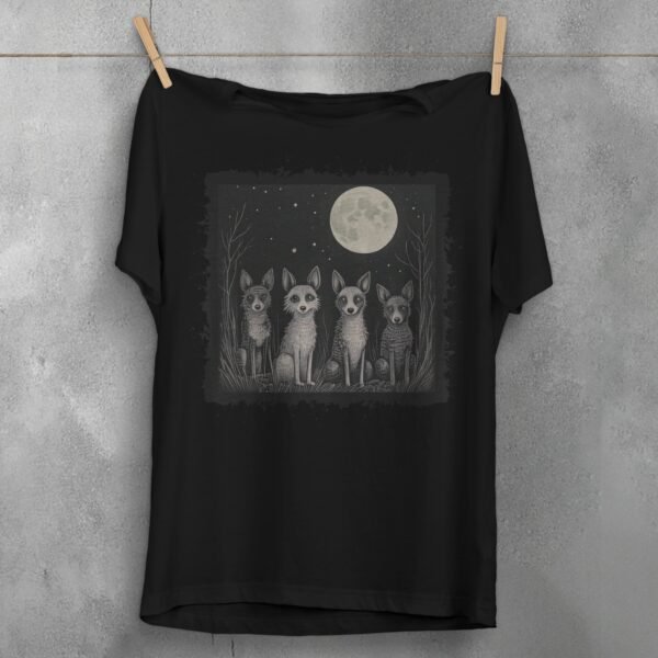 four nocturnal dogs moon night animal t-shirt design, variation 1