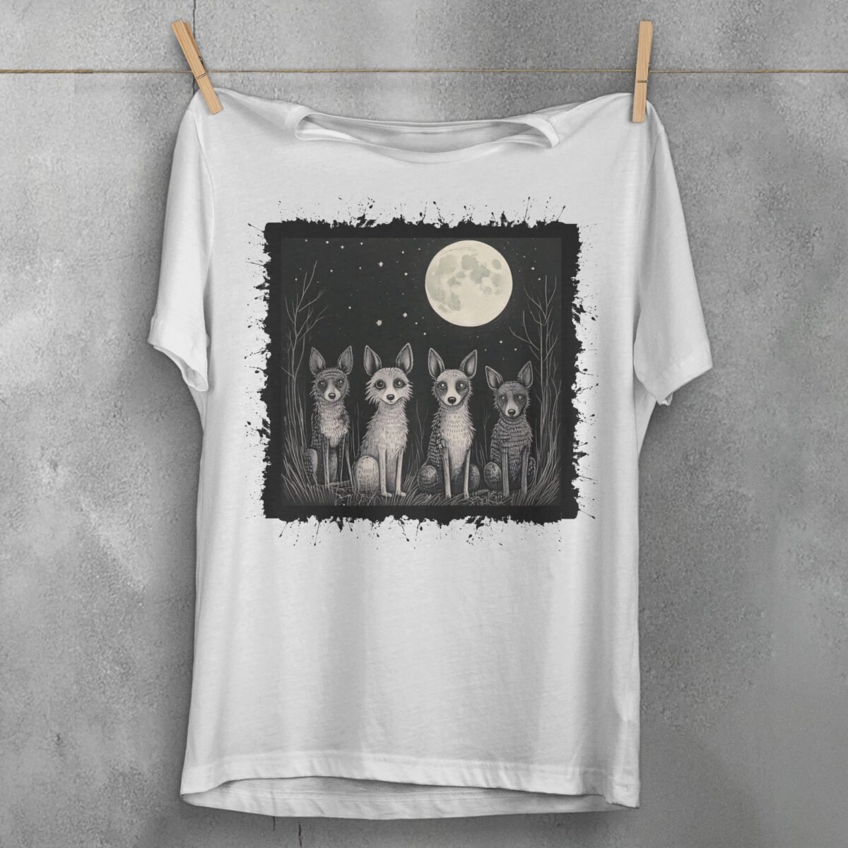 four nocturnal dogs moon night animal t-shirt design, variation 2