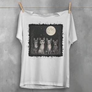 four nocturnal dogs moon night animal t-shirt design, variation 2