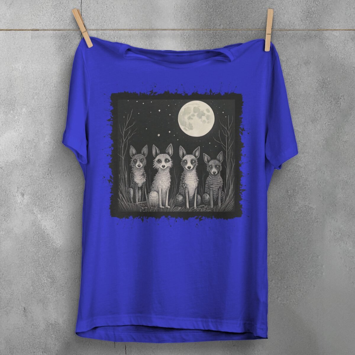 four nocturnal dogs moon night animal t-shirt design, variation 3