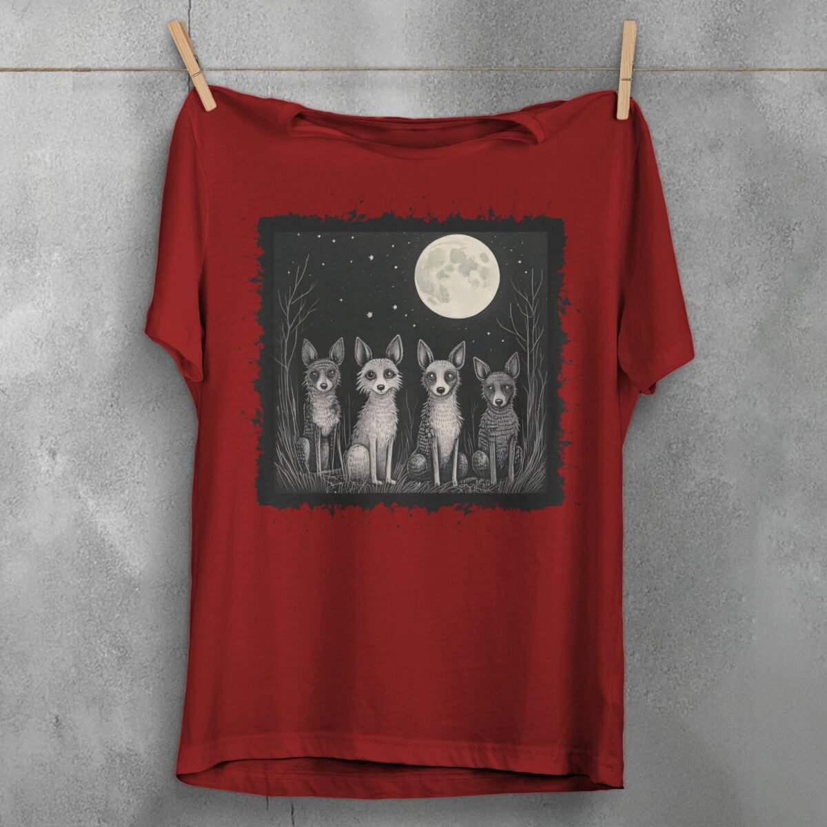 four nocturnal dogs moon night animal t-shirt design, variation 4