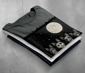 four nocturnal dogs moon night animal t-shirt design, variation 7