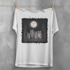 four owls moon gothic wiccan night animal t-shirt design, variation 2