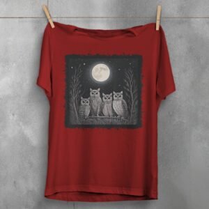 four owls moon gothic wiccan night animal t-shirt design, variation 4