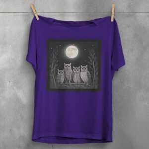 four owls moon gothic wiccan night animal t-shirt design, variation 5