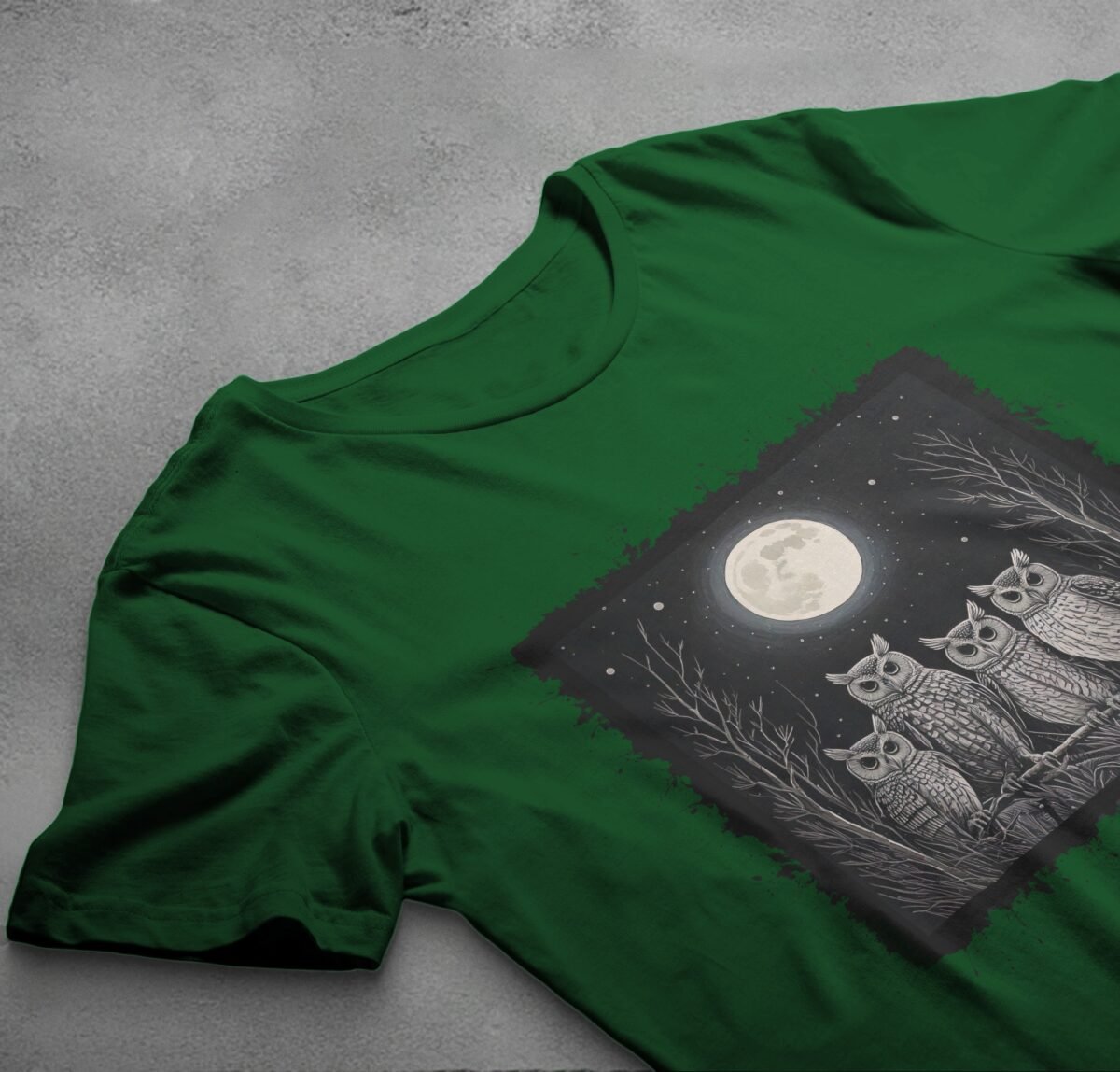 four owls moon gothic wiccan night animal t-shirt design, variation 6