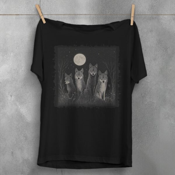 four wolves moonlight night animal t-shirt design, variation 1