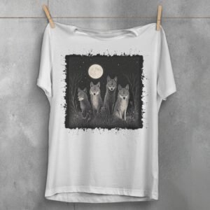 four wolves moonlight night animal t-shirt design, variation 2