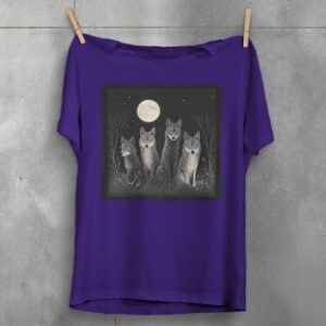 four wolves moonlight night animal t-shirt design, variation 5