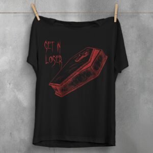 Get In Loser Coffin Gothic Humor Funny Sketch T-Shirt - 1