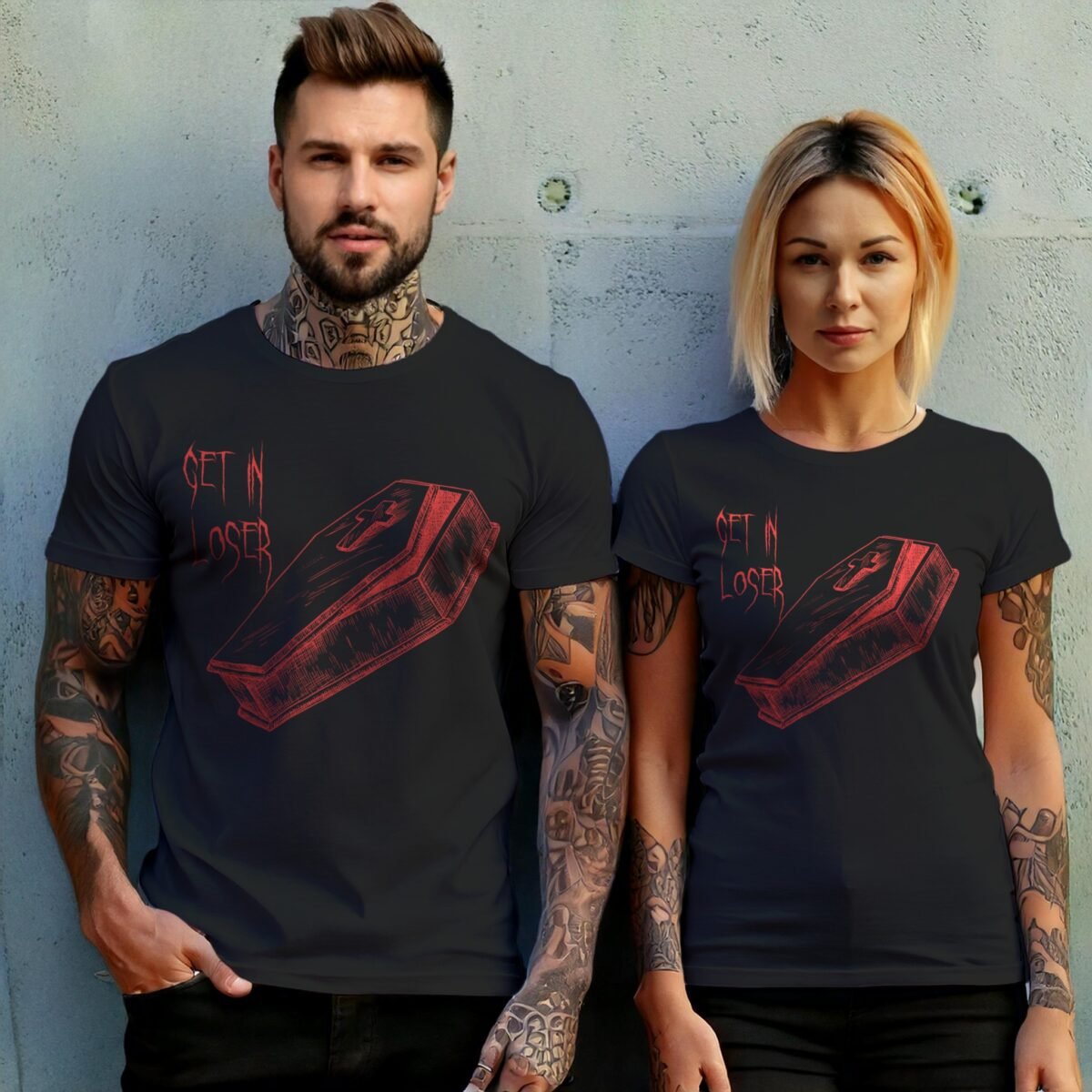 Get In Loser Coffin Gothic Humor Funny Sketch T-Shirt - 10