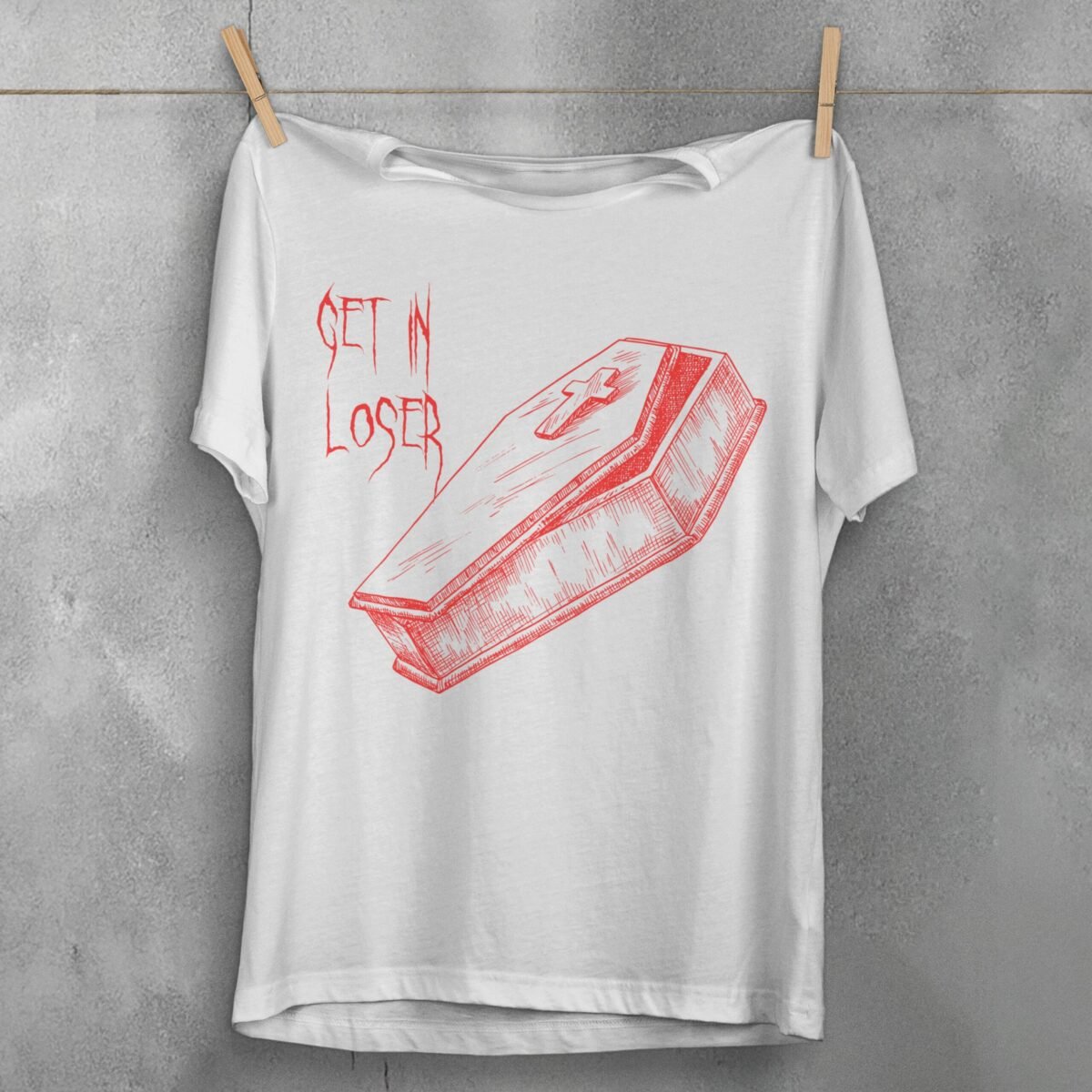 Get In Loser Coffin Gothic Humor Funny Sketch T-Shirt - 2