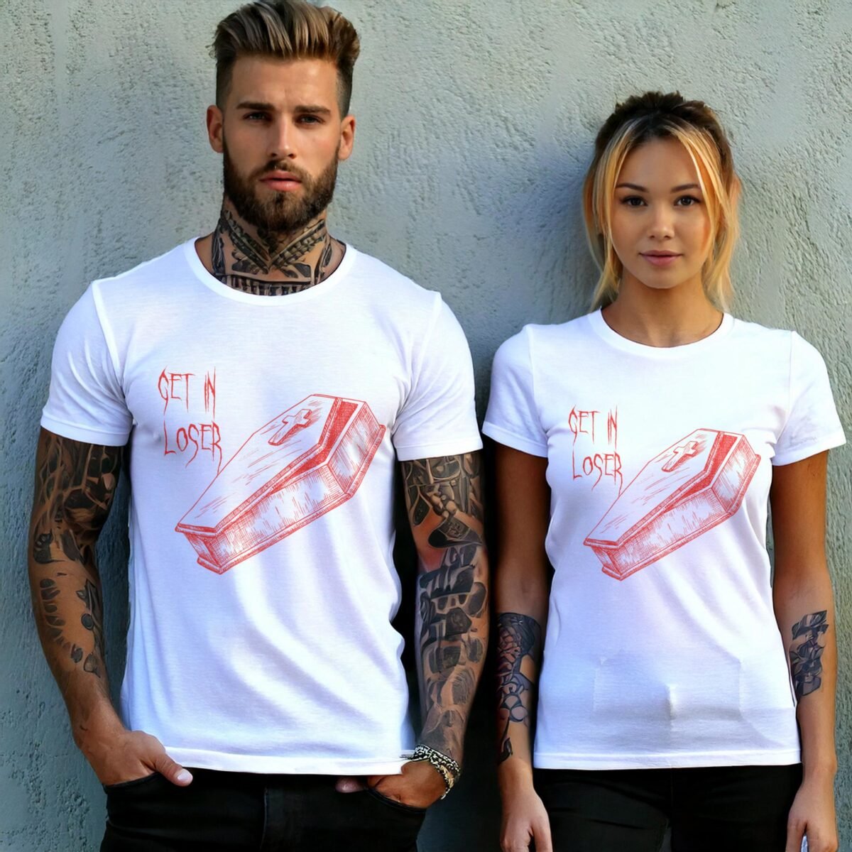 Get In Loser Coffin Gothic Humor Funny Sketch T-Shirt - 9