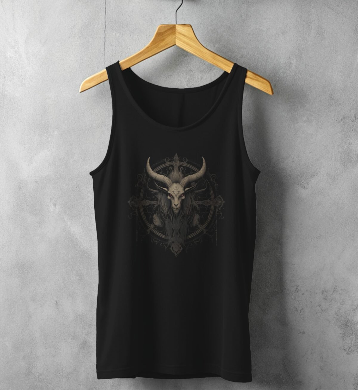 goat head skeleton mystical design gothic statement tank design, variation 1