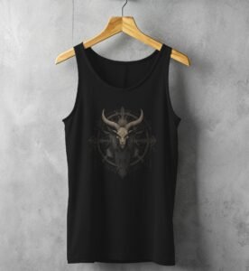 goat head skeleton mystical design gothic statement tank design, variation 1