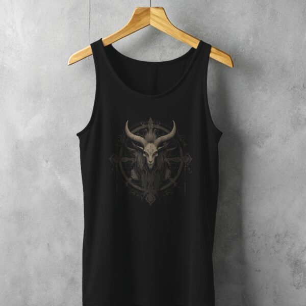 goat head skeleton mystical design gothic statement tank design, variation 1