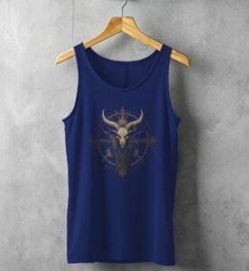 goat head skeleton mystical design gothic statement tank design, variation 2