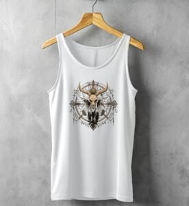 goat head skeleton mystical design gothic statement tank design, variation 4