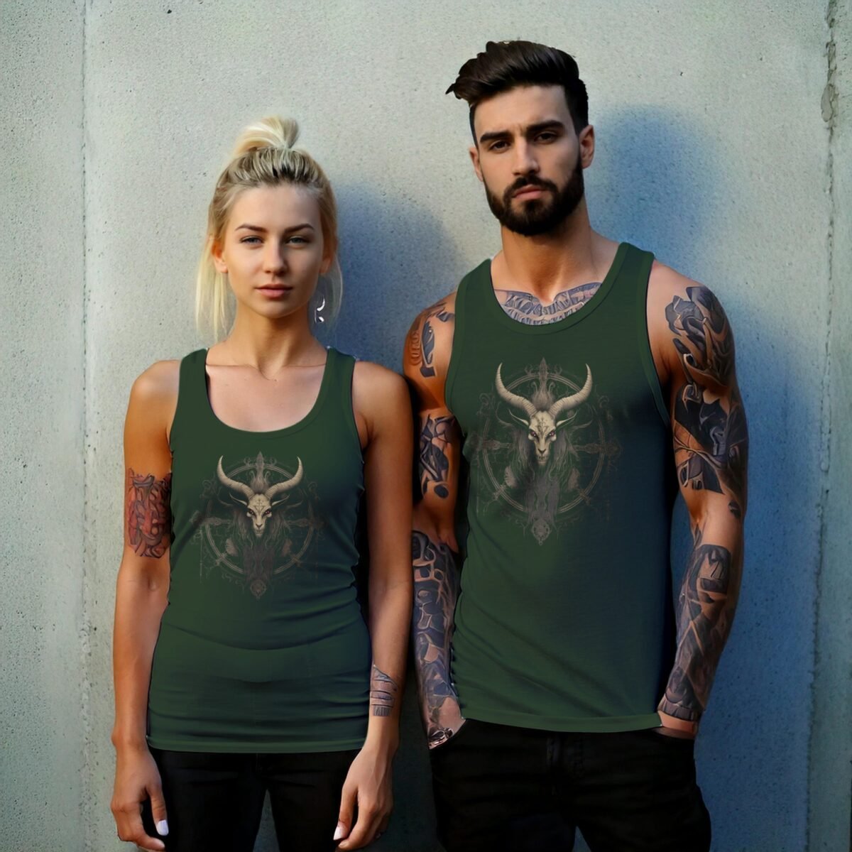 goat head skeleton mystical design gothic statement tank design, variation 6