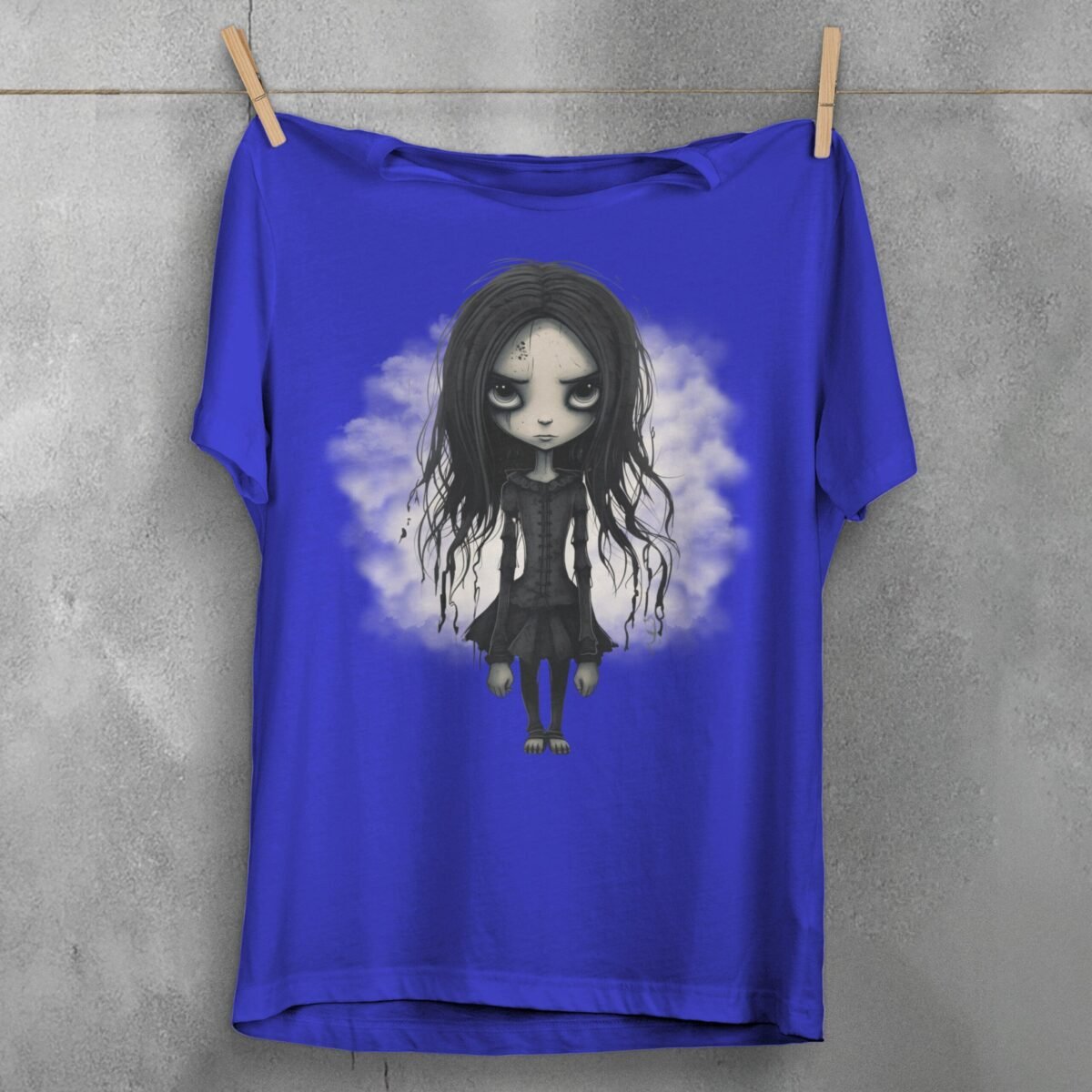 gothic doll big eyes dark hair t-shirt design, variation 3
