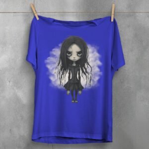 gothic doll big eyes dark hair t-shirt design, variation 3
