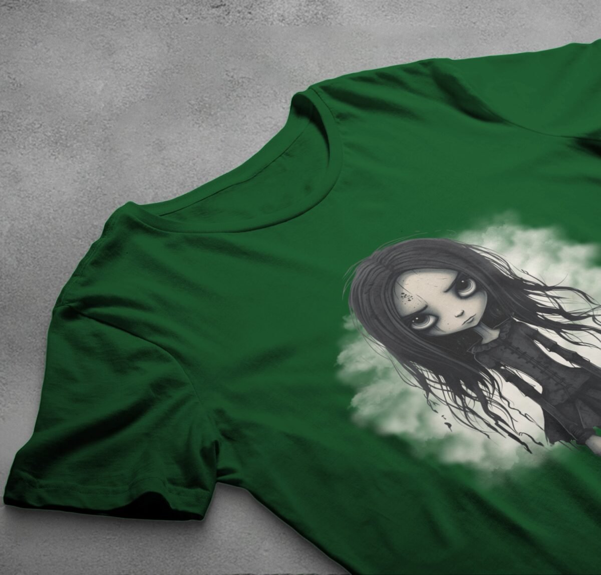 gothic doll big eyes dark hair t-shirt design, variation 6
