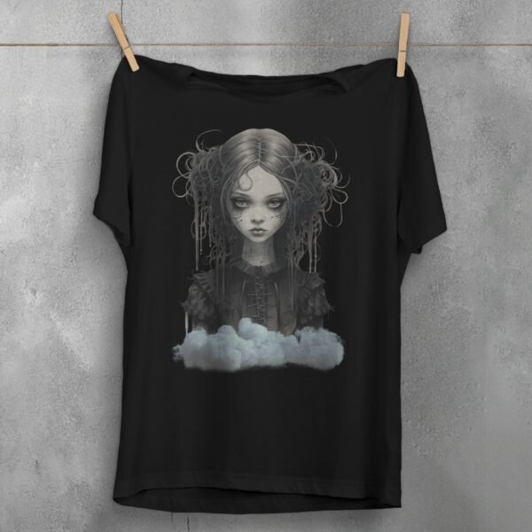 gothic dream girl portrait clouds theogham t-shirt design, variation 1