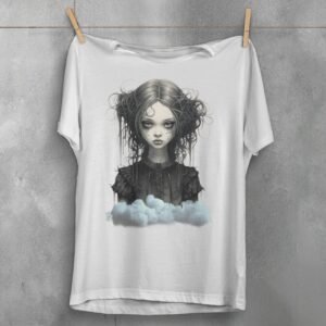 gothic dream girl portrait clouds theogham t-shirt design, variation 2