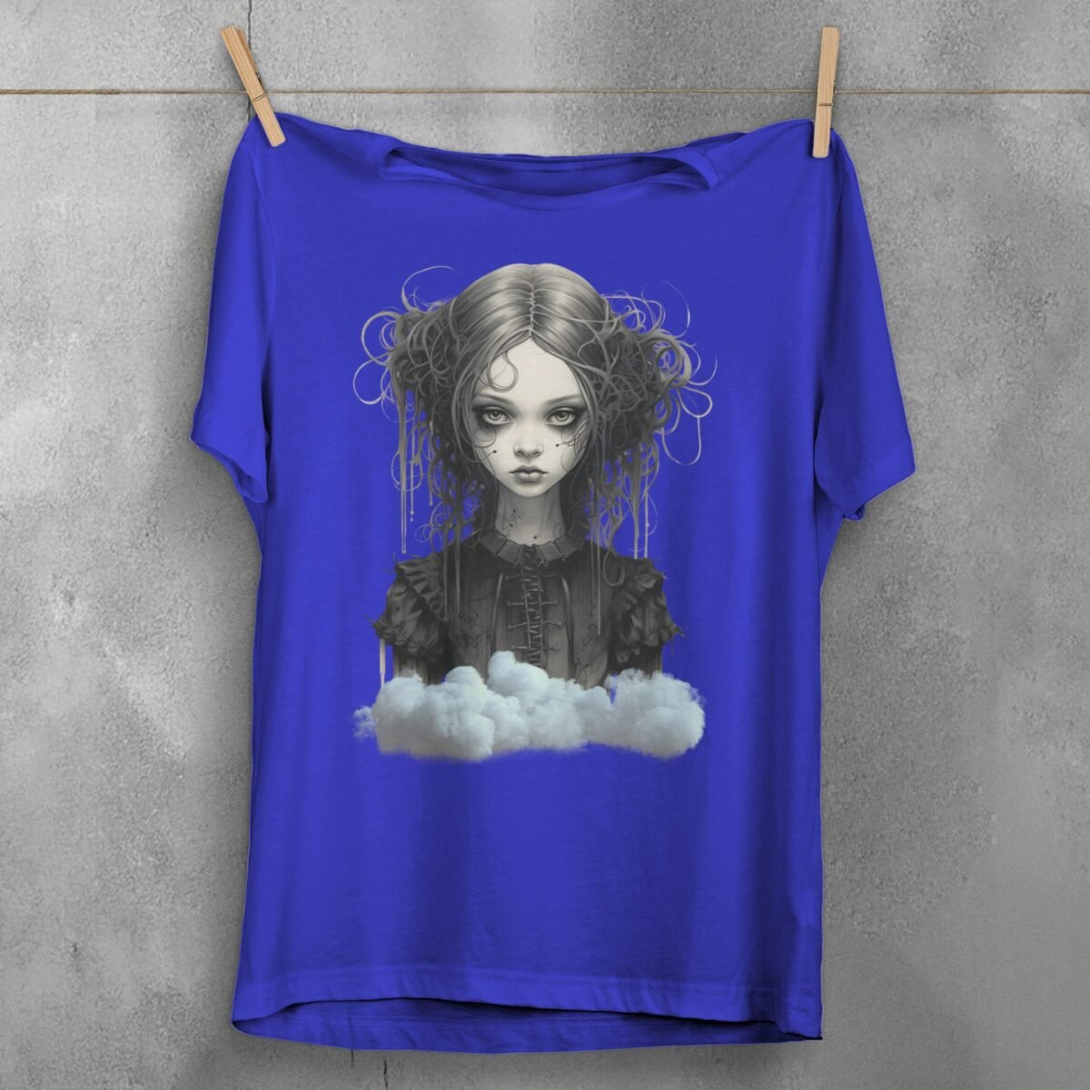 gothic dream girl portrait clouds theogham t-shirt design, variation 3