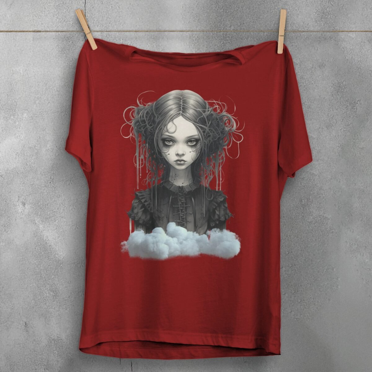 gothic dream girl portrait clouds theogham t-shirt design, variation 4