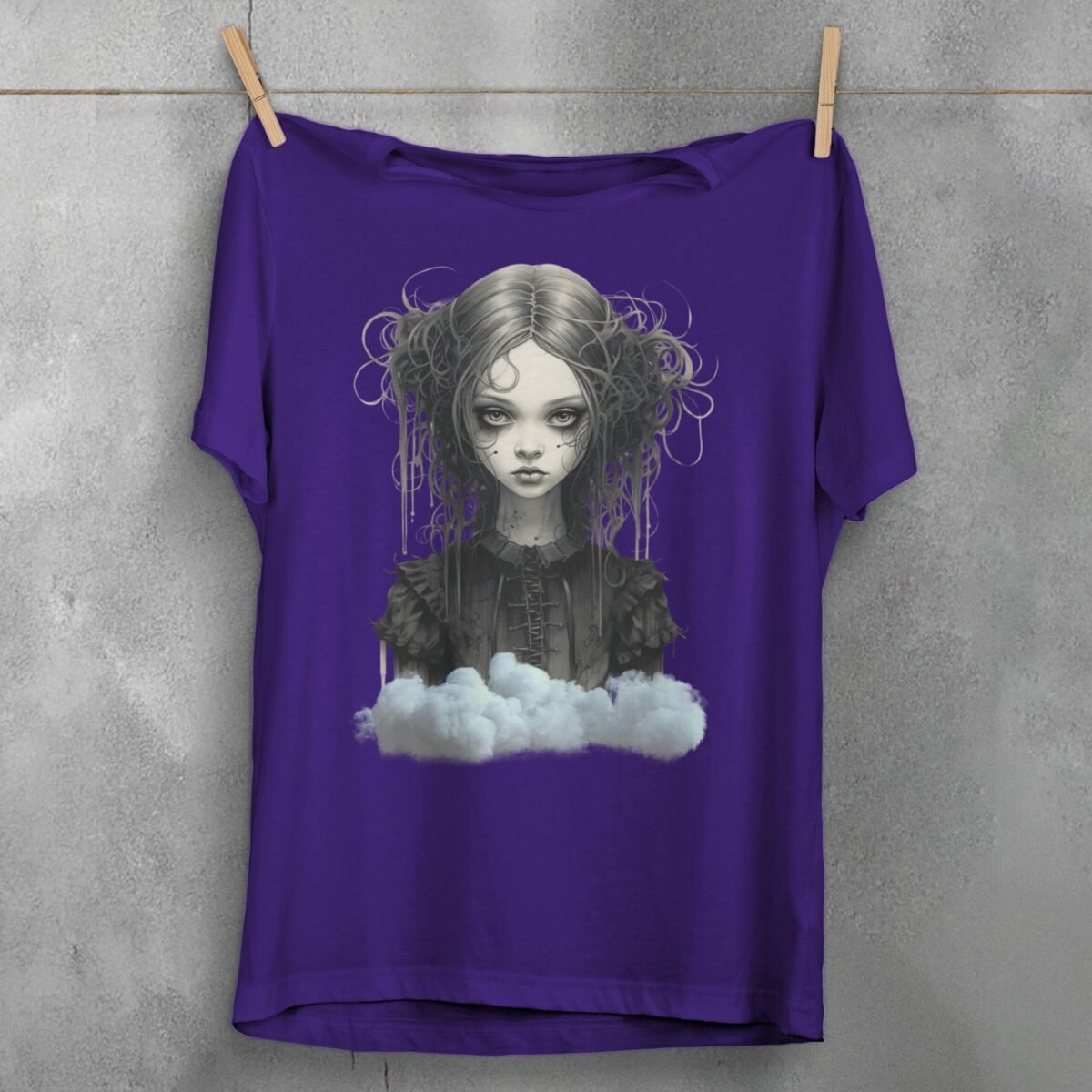 gothic dream girl portrait clouds theogham t-shirt design, variation 5