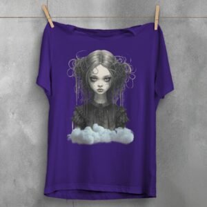 gothic dream girl portrait clouds theogham t-shirt design, variation 5