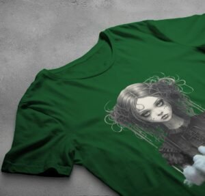 gothic dream girl portrait clouds theogham t-shirt design, variation 6