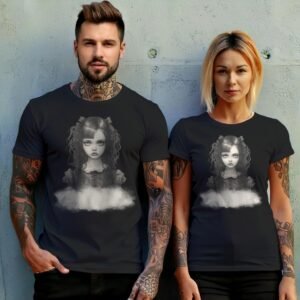 gothic lolita girl roses bows portrait t-shirt design, variation 10