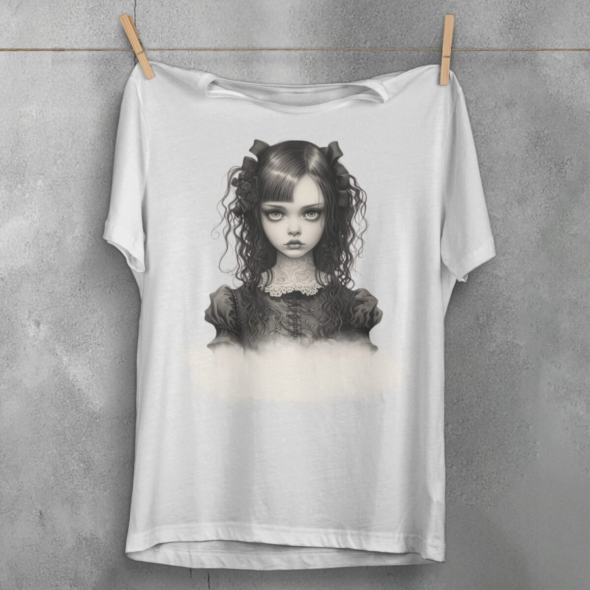 gothic lolita girl roses bows portrait t-shirt design, variation 2