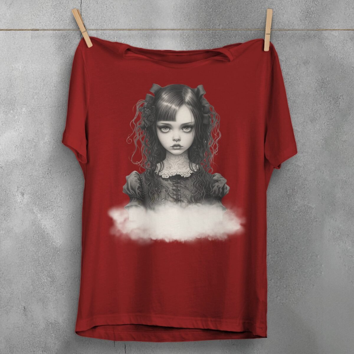 gothic lolita girl roses bows portrait t-shirt design, variation 4