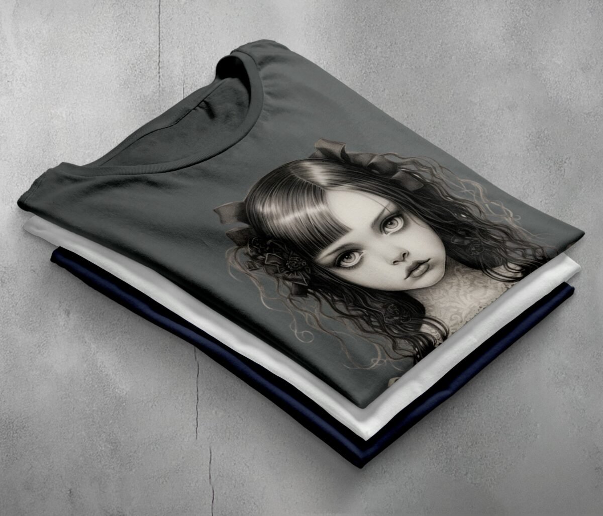 gothic lolita girl roses bows portrait t-shirt design, variation 7