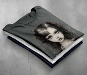 gothic lolita girl roses bows portrait t-shirt design, variation 7